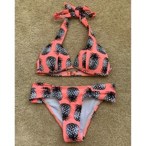 PINEAPPLE PRINT BLACK AND PINK BIKINI